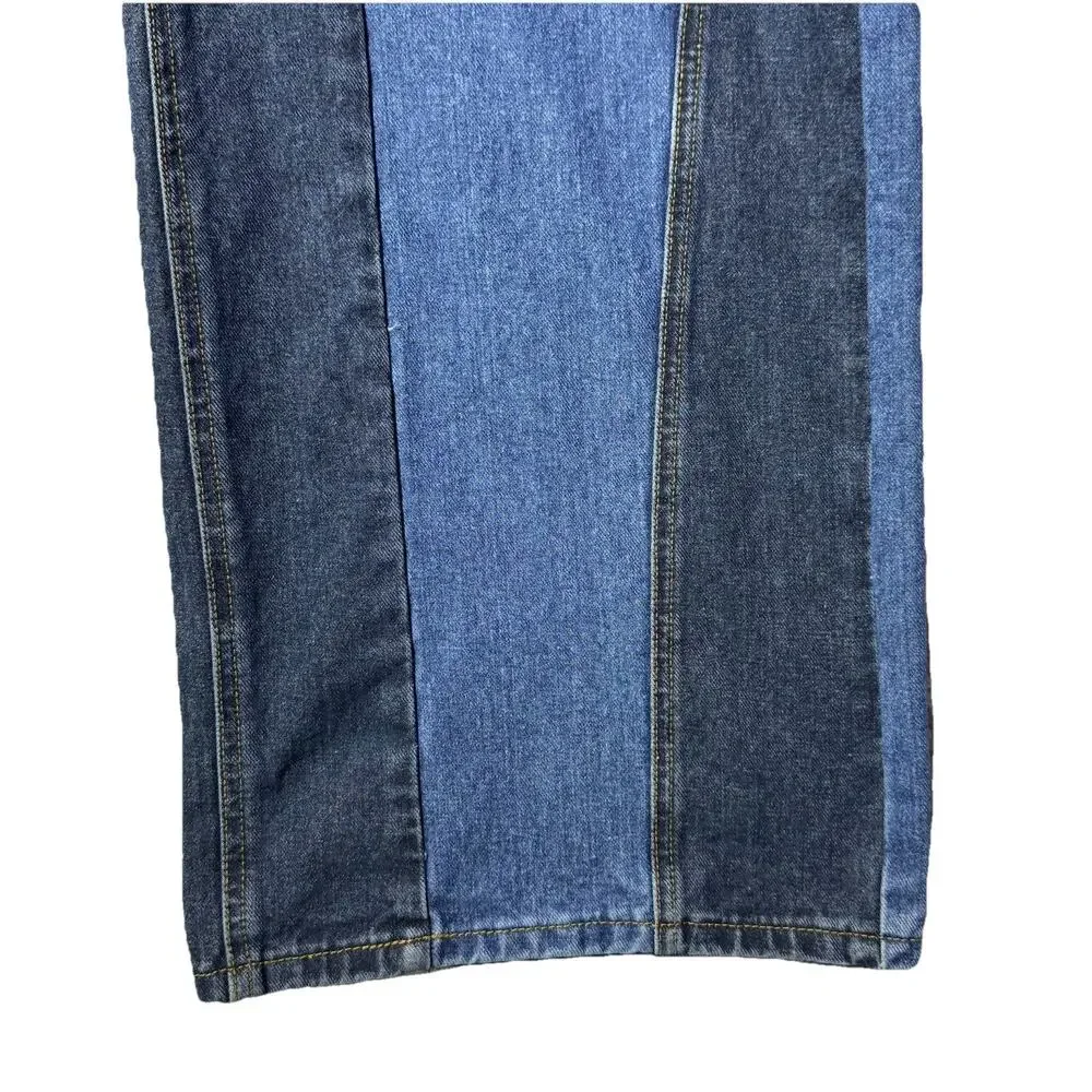 Nasty Gal Denim Wide Leg Patchwork Strapless Jumpsuit US 8 UK 12 Boho - Picture 3 of 7